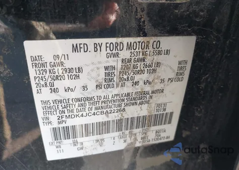 2012 Ford Edge Sel z USA, uszkodzony, nr VIN 2FMDK4JC4CBA22268